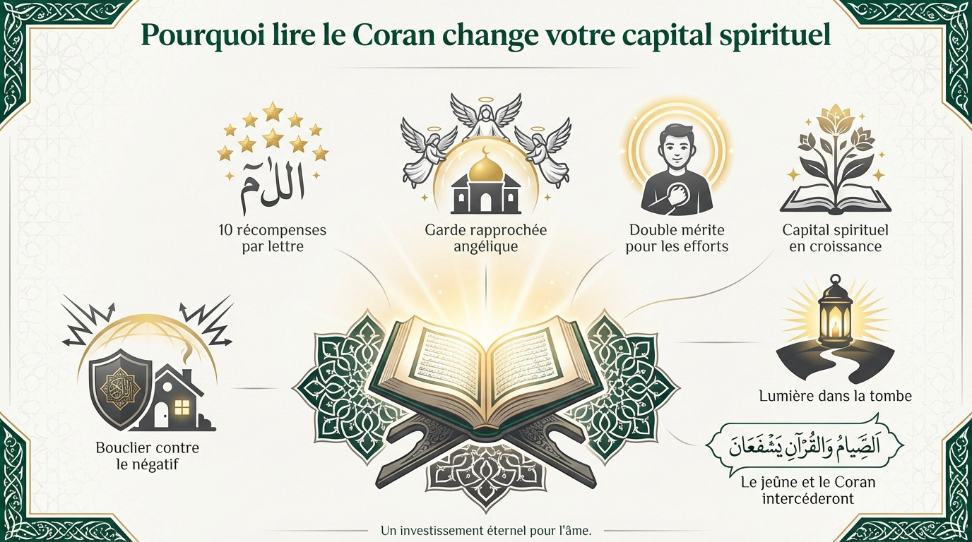 Le Coran ouvert sur un support en bois symbolisant l'investissement spirituel