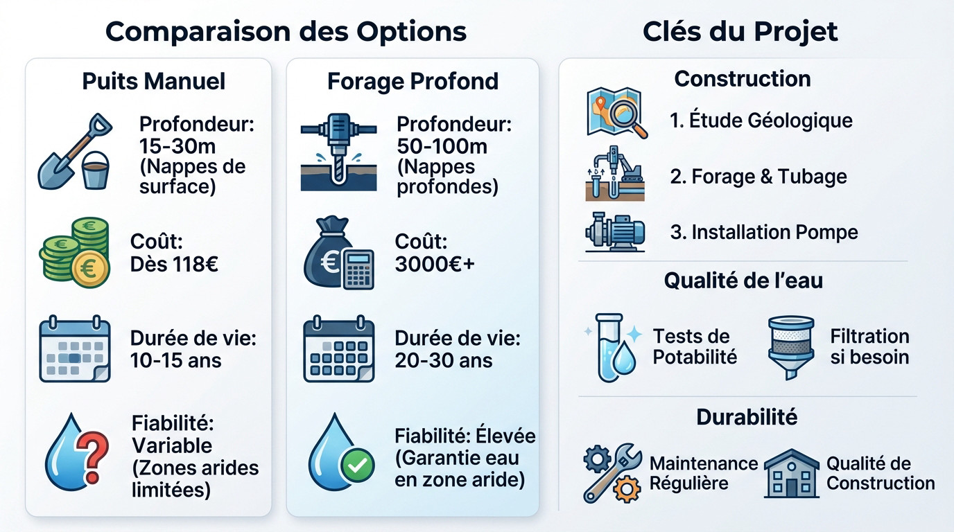 Comparaison technique et budgétaire entre puits manuel et forage profond