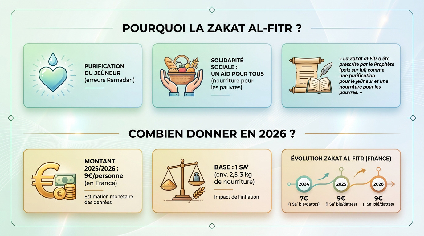 Infographie sur le montant de la zakat al fitr en France pour 2026