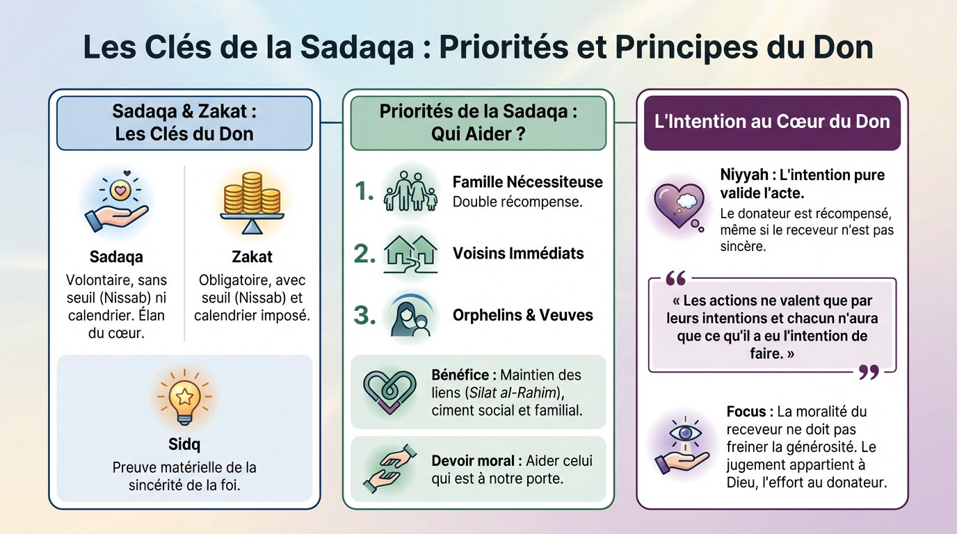 Répartition des priorités pour donner la sadaqa aux proches et nécessiteux