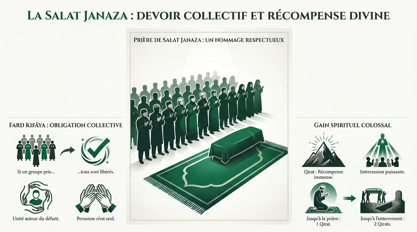 Fidèles musulmans réunis pour accomplir la prière funéraire salat janaza avec dignité