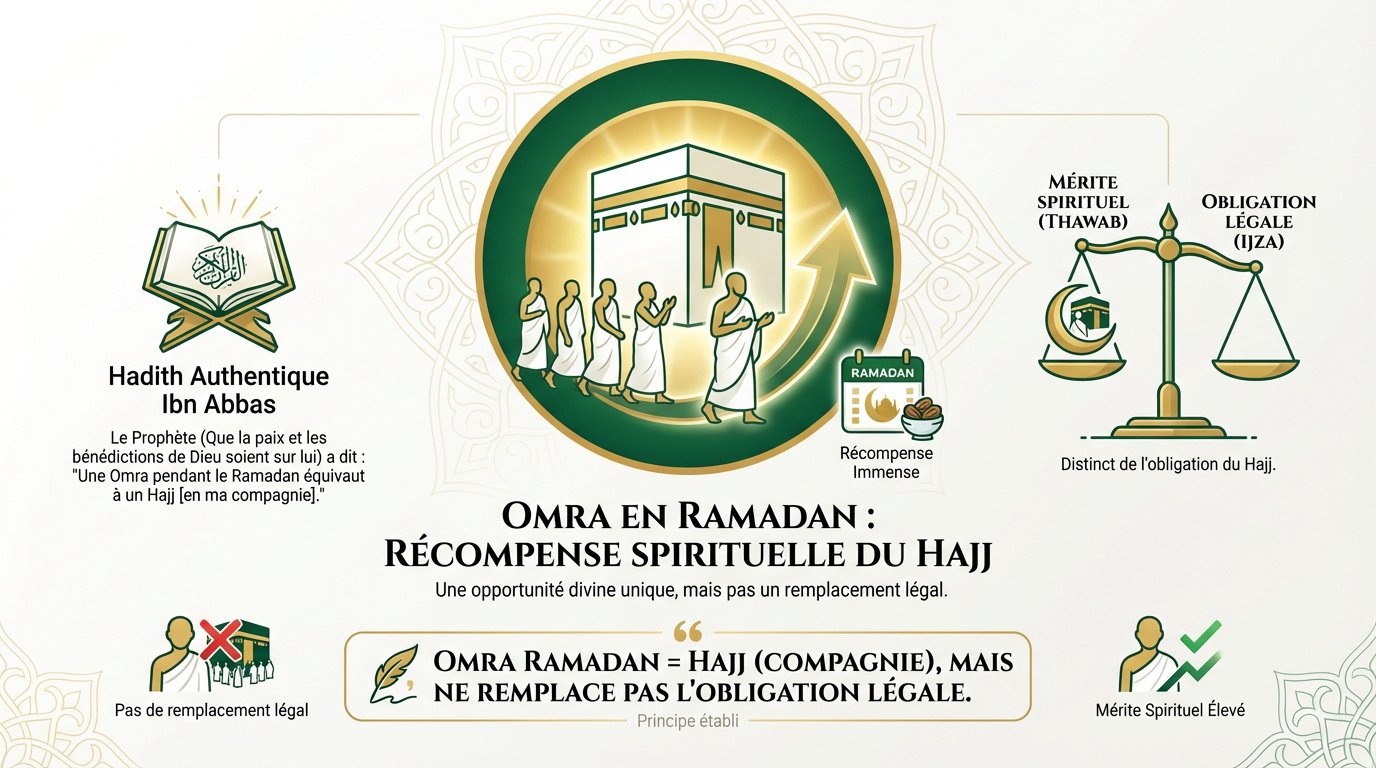 Fidèles en prière à la Mecque illustrant la récompense spirituelle de la Omra durant le Ramadan