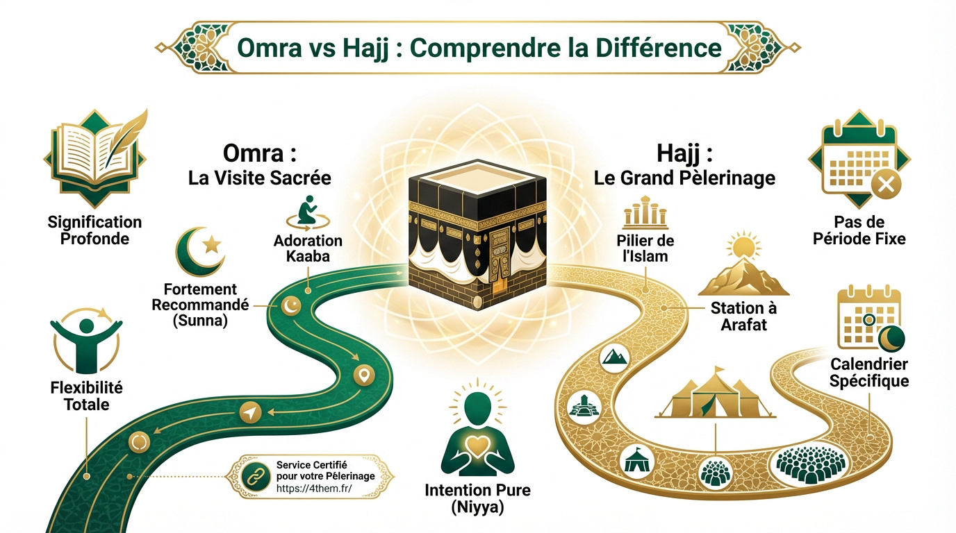 Comparaison des rites entre Omra et Hajj