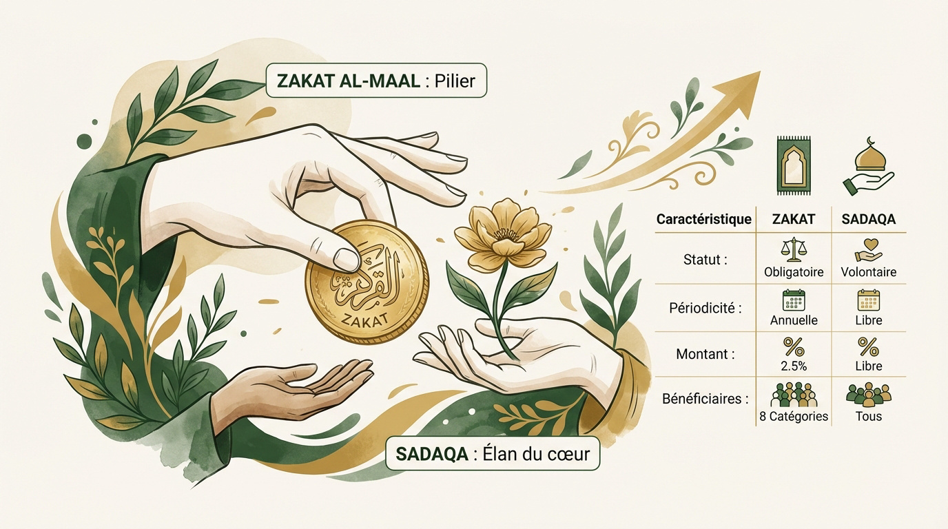 Comparaison entre la Zakat obligatoire et la Sadaqa volontaire en Islam