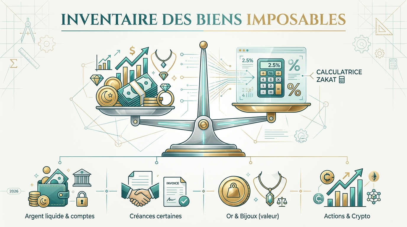 Infographie détaillée pour l'inventaire des biens imposables à la zakat