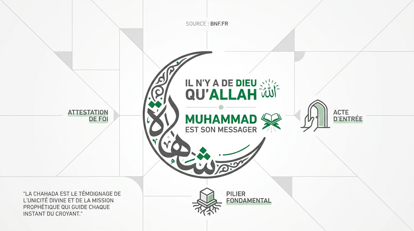 Infographie expliquant la Chahada, premier pilier de l'islam